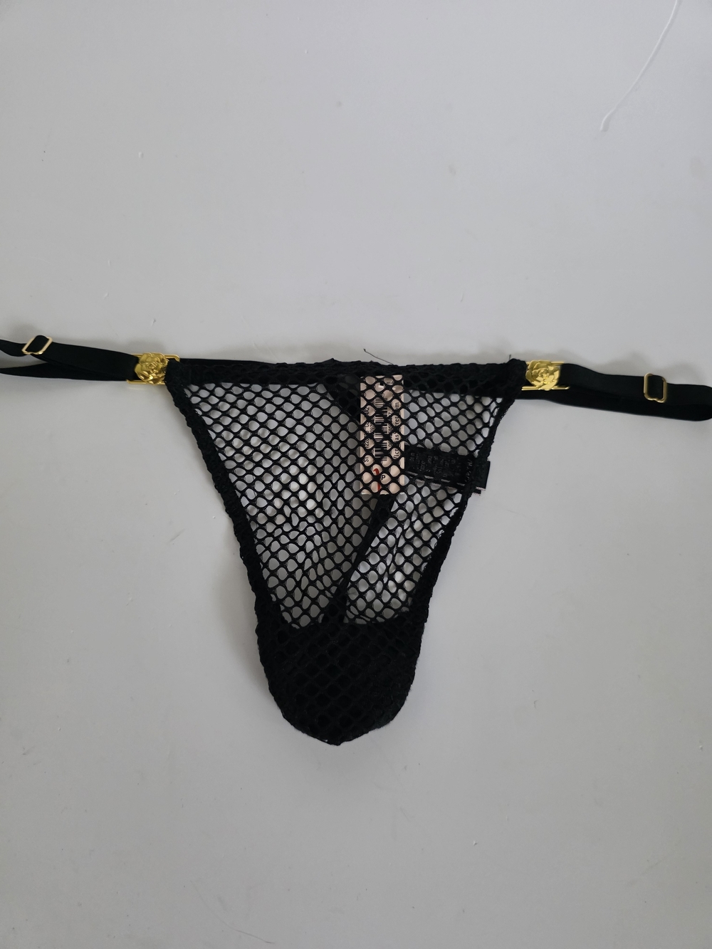 2/$24 NEW Victoria's Secret Black Fishnet V-String Thong w/adjustable straps-S
